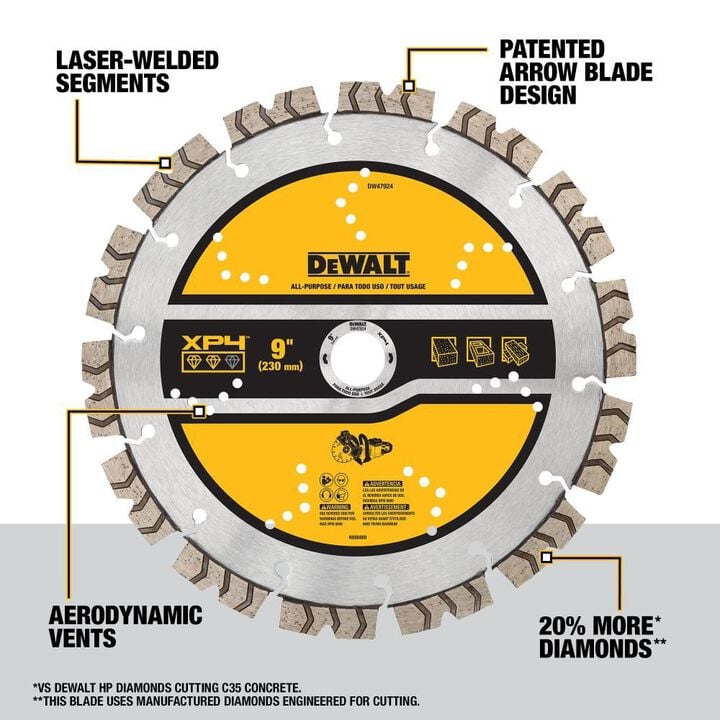 DEWALT XP4 All-Purpose 9 Inch Segmented Rim Diamond Blade for Fast Cuts in General Purpose Concrete, large image number 2