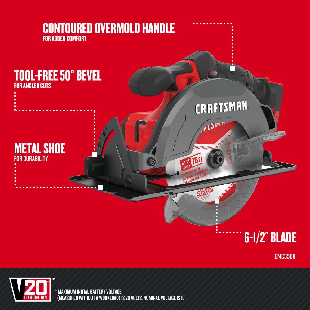 CRAFTSMAN Promotional V20* Cordless 6-1/2 Inch Circular Saw (Bare Tool), large image number 3