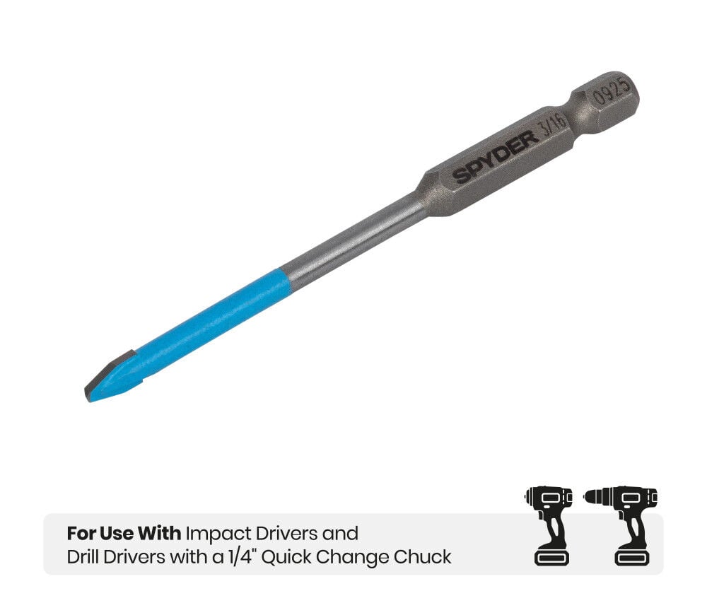 Spyder 3/16 Inch x 3.5 Inch Tile & Glass Drill Bit, Carbide-Tipped, large image number 7