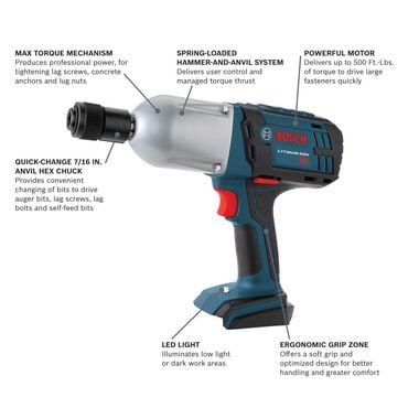 Bosch 7/16 In. Hex 18 V High Torque Impact Wrench (Bare Tool), large image number 3