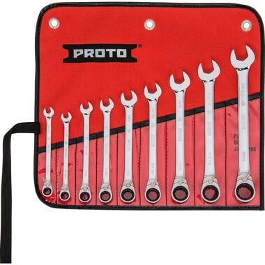 Proto Full Polish Combination Reversible Ratcheting Wrench Set 12 Point 9pc