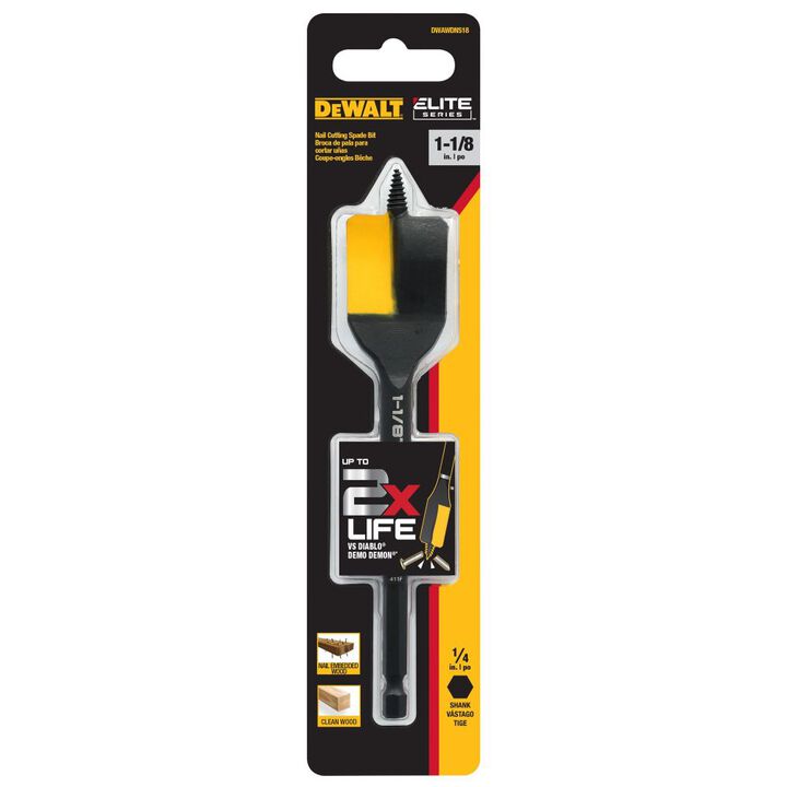 DEWALT 1-1/8 Inch x 6 Inch ELITE Nail Cutting Spade Bit, large image number 3