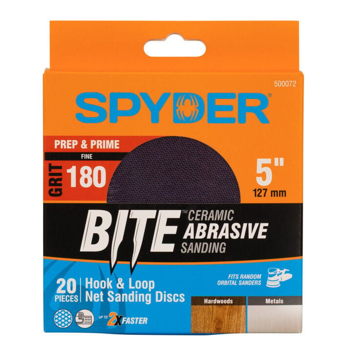 Spyder 180 Grit Ceramic Sanding Discs, Ceramic Net, 5 Inch Hook & Loop 20 Pieces