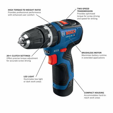 Bosch 12V Max 3/8in Hammer Drill/Driver Kit with 2 2.0 Ah Batteries, large image number 1