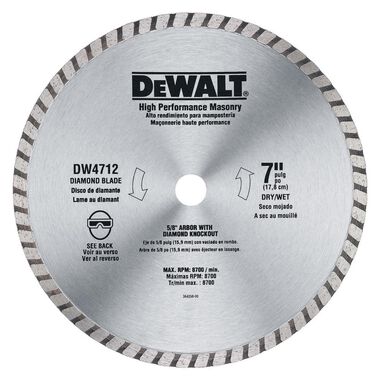 DEWALT 7-in High Performance Diamond Masonry Blade, large image number 0