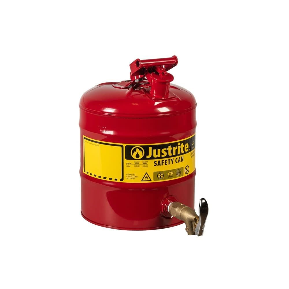 Justrite 5 Gal Steel Safety Red Gas Can Type 1 with Faucet – 7150150