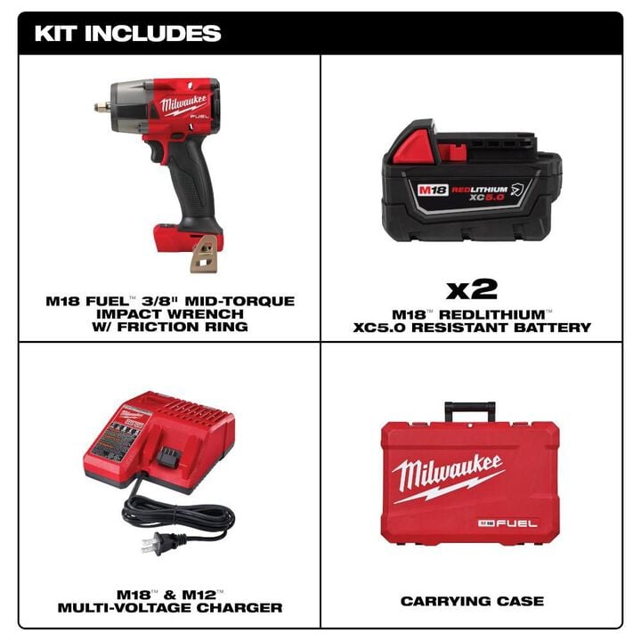 Milwaukee M18 FUEL 3/8 Inch Mid-Torque Impact Wrench w/ Friction Ring Kit & Protective Boot, large image number 1