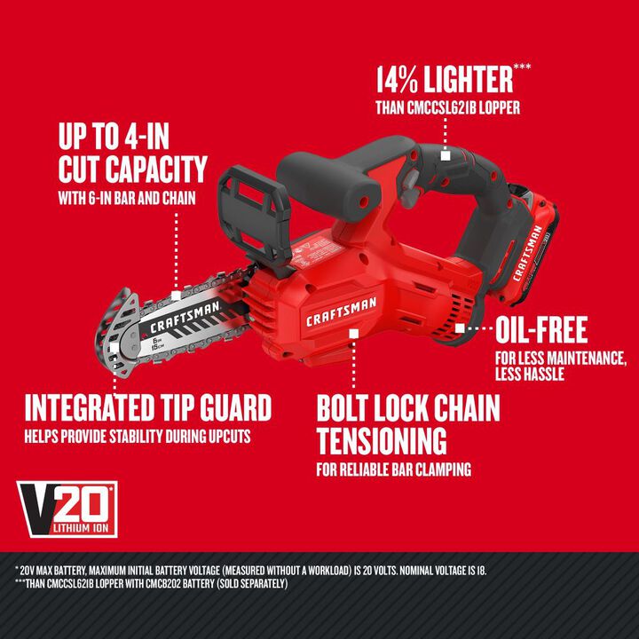 CRAFTSMAN V20* Cordless Pruning Chainsaw 2 Ah Kit, large image number 1