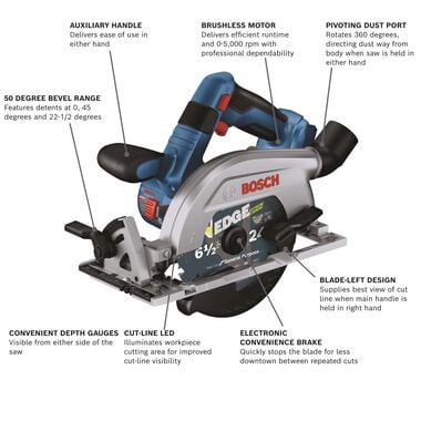 Bosch 18V 6 1/2in Circular Saw Blade Left Kit with 2 CORE18V 4Ah Compact Batteries, large image number 1