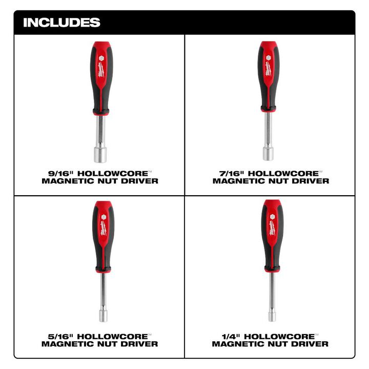 Milwaukee SAE HollowCore Magnetic Nut Driver Set 4pc, large image number 1
