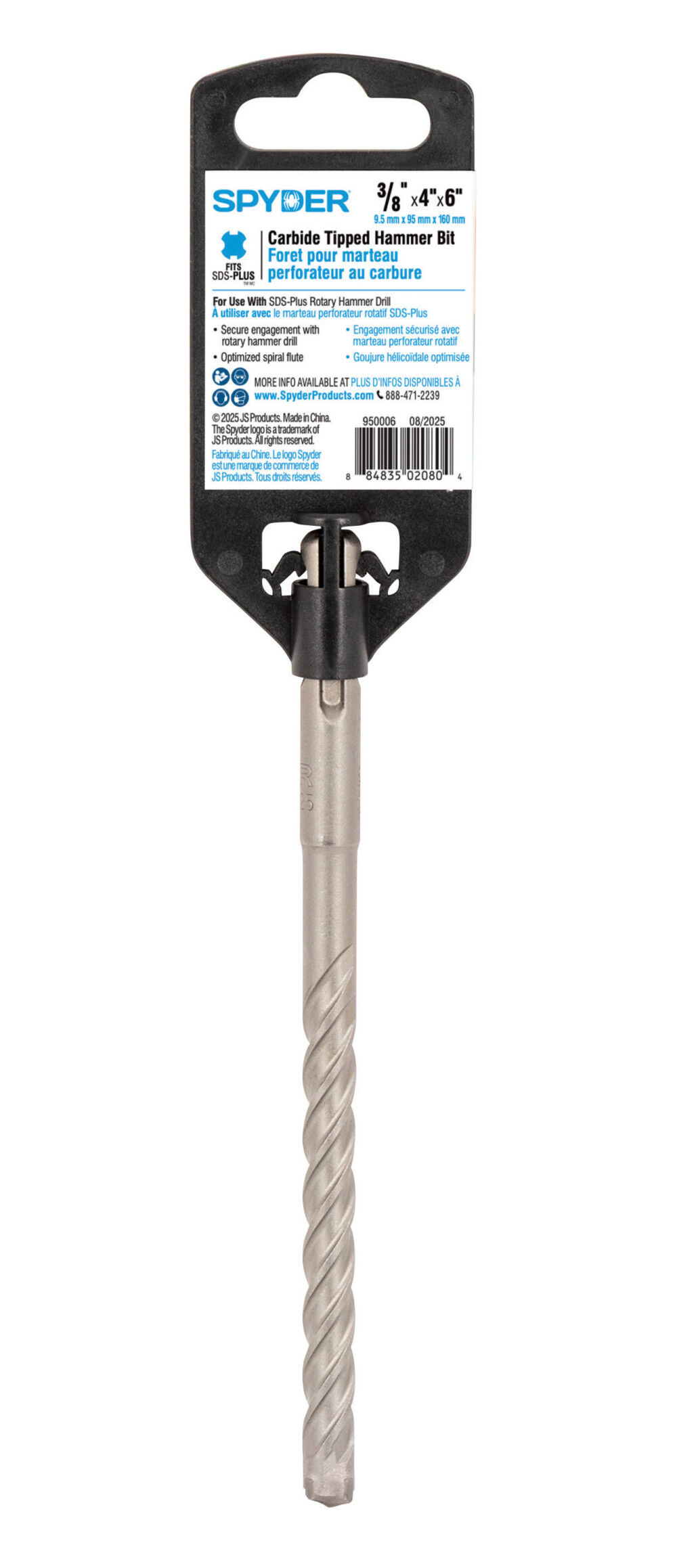 Spyder 3/8 Inch x 6 Inch SDS-Plus 4-Cutter Carbide-Tip Rotary Hammer Drill Bit, large image number 9