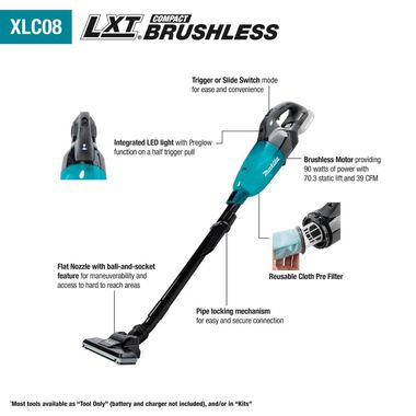 Makita 18V LXT Lithium-ion Compact Brushless Cordless Vacuum Kit, Trigger w/ Lock (2.0Ah), large image number 21