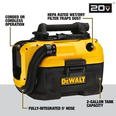 DEWALT 18/20V MAX Vacuum Wet/Dry Bare Tool, large image number 2