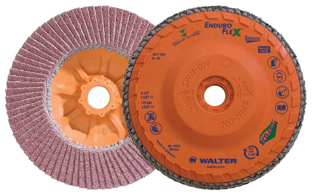 Walter 4-1/2 Inch Enduro Flex Stainless Flap Disc, 40 Grit, 5/8 Inch-11 Inch Arbor, 10 Pack, large image number 1