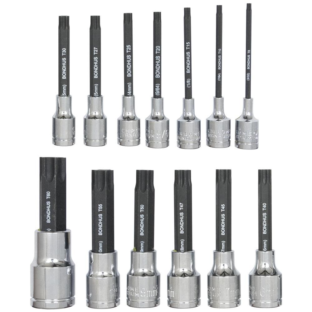Bondhus Set 13 Pro Hold Star Bits 2 In. T8 T60 with Sockets in