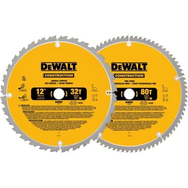 DEWALT 12-in 80T and 12-in 32T Saw Blade