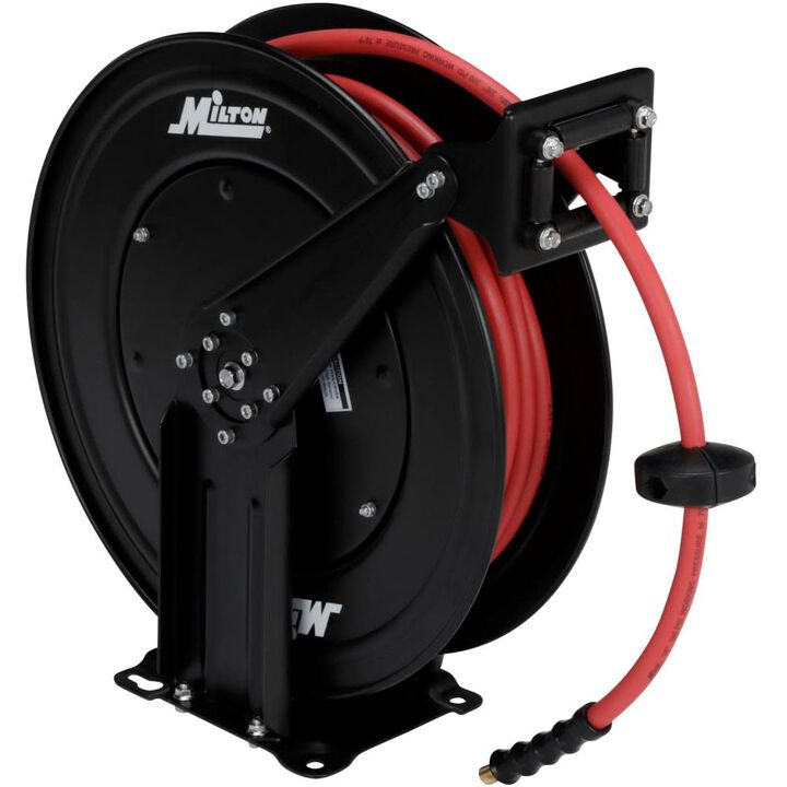 Milton 2760-50D - Steel Dual Arm Auto-Retractable Air Hose Reel 3/8in x 50 ft. Rubber Hose - 300 Max PSI