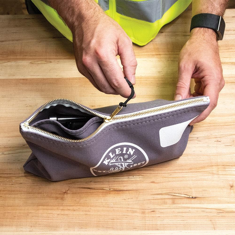 小物 Meravel Mini Pouch Bag (Gray) Double Zipper Bag, 12 x 7-Inch, Gray - 55583 | Klein Tools