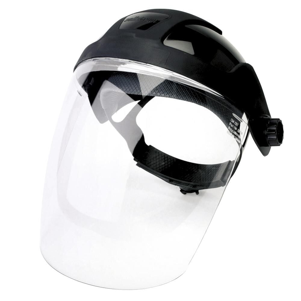 Sellstrom Single Crown Safety Face Shield with Ratchet Headgear, Uncoated, Clear Tint, Black Crown – S32010