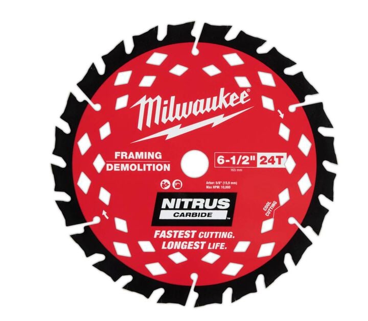 Milwaukee 6-1/2 Inch 24T NITRUS Carbide Framing & Demolition Circular Saw Blade