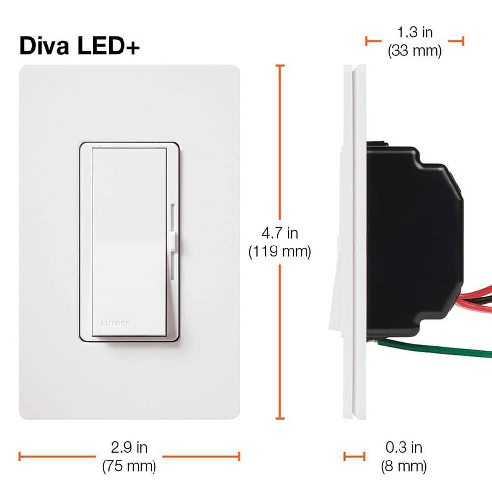 Lutron Diva LED+ 150W 120V 1P 3-Way Paddle Dimmer Switch, large image number 7