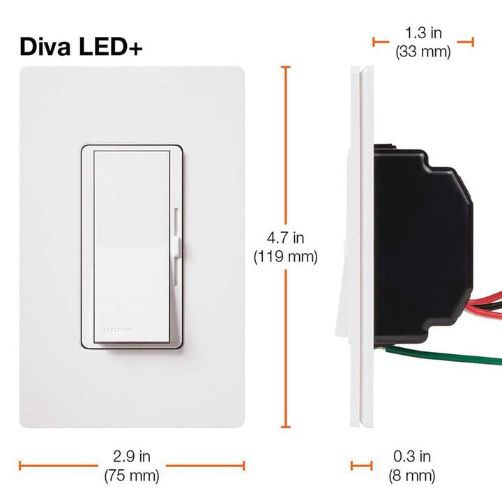 Lutron Diva LED+ 150W 120V 1P 3-Way Paddle Dimmer Switch, large image number 6