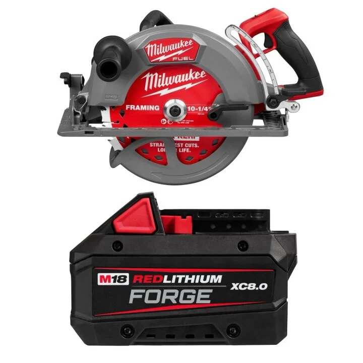 Milwaukee M18 FUEL 10-1/4 Inch Rear Handle Circular Saw (Bare Tool) with M18 REDLITHIUM FORGE XC 18V 8Ah Battery Pack Bundle