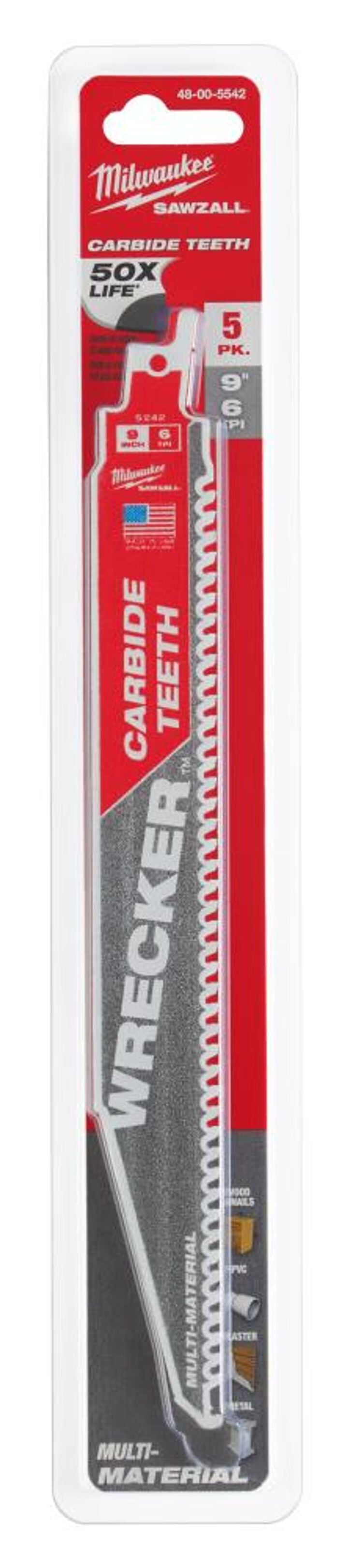 Milwaukee 9inch 6 TPI THE WRECKER with Carbide Teeth SAWZALL Blade 5PK, large image number 13