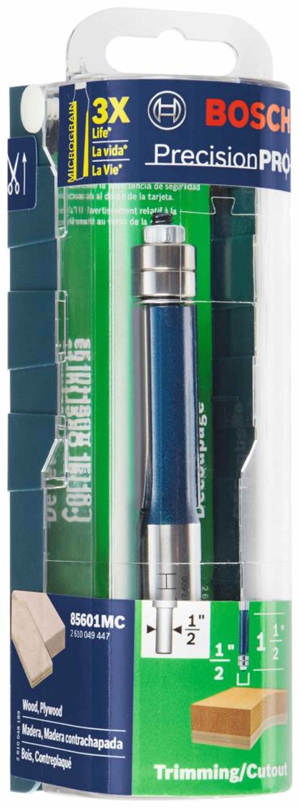 Bosch 1/2in x 1 1/2in Carbide Tipped Double Flute Template Trim Router Bit, large image number 2