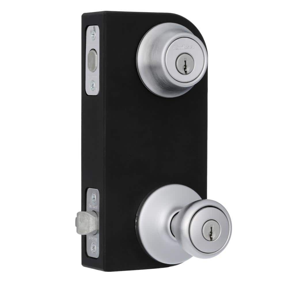 Kwikset Tylo 1-3/8 - 1-3/4 Inch Entry Knob and Deadbolt Set Satin Chrome 8 Pieces, large image number 4