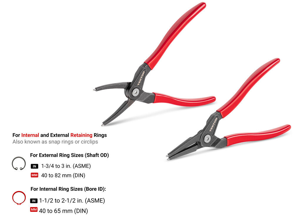 Tekton 9 Inch Internal External Retaining Ring Pliers Set 2 Piece 0.090 Inch Tips, large image number 6