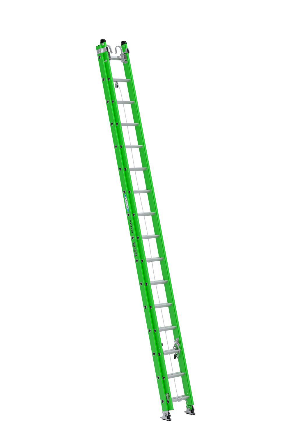 Werner AERO Extension Ladder 32′ IAA FG Box Rail/Tri Rung Cable Hook V Rung – B7132-2X9085