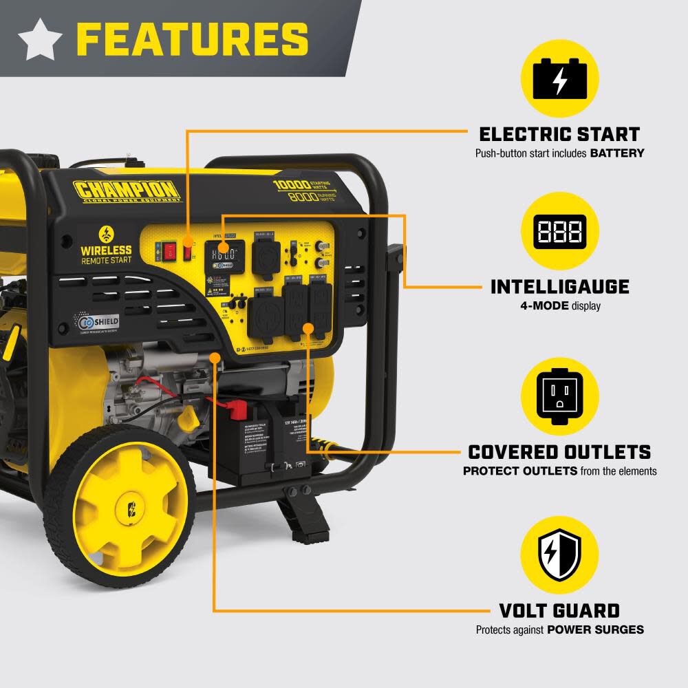Champion Power Equipment 10,000-Watt Gas Powered 49 State Wireless Remote Start Home Backup Portable Generator, large image number 2