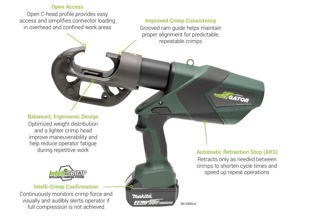 Greenlee 12 Ton Battery Powered Crimper (Bare Tool), large image number 2