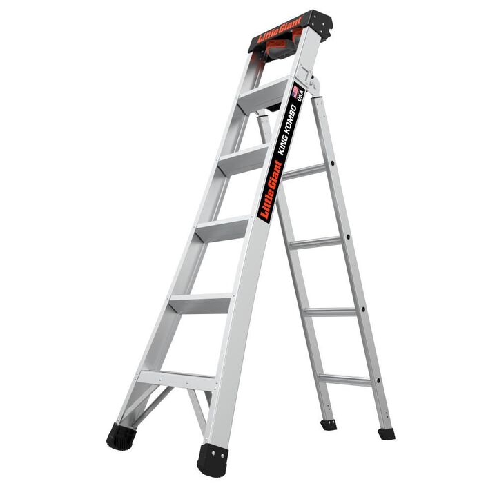Little Giant Safety King Kombo Professional 6' ANSI Type IA 300 lb Aluminum 3-in-1 All-Access Combination Ladder