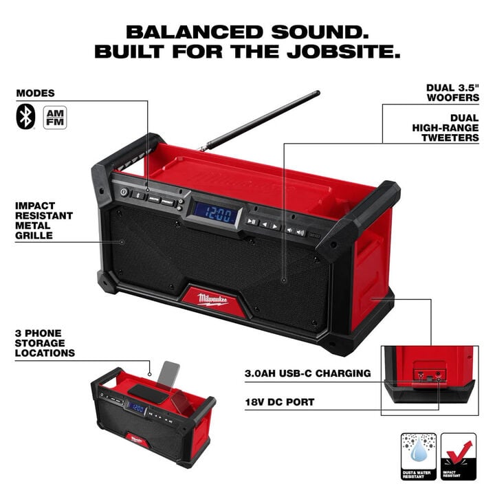 Milwaukee M18 Bluetooth Jobsite Radio (Bare Tool) and M18 Rover Dual Power Flood Light (Bare Tool) Bundle, large image number 2
