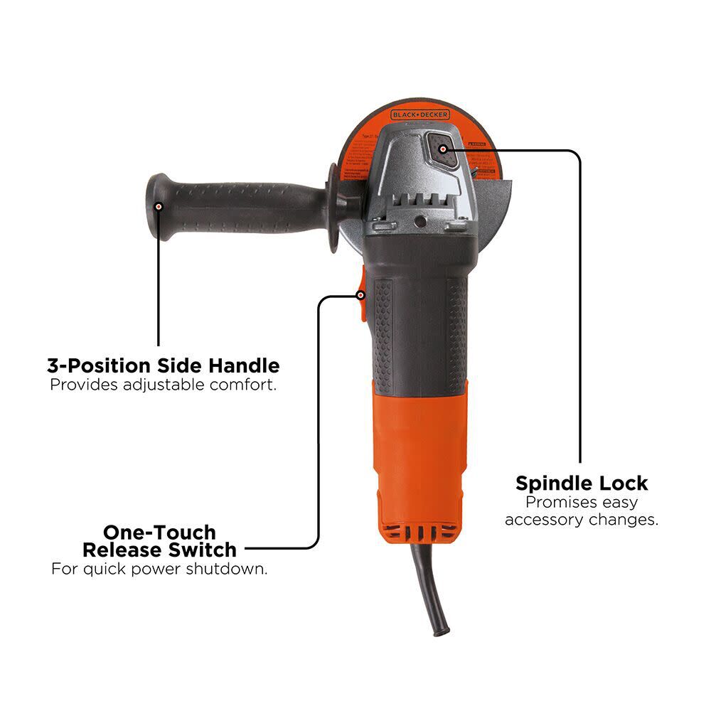 Black and Decker Angle Grinder 4 1/2in 6.5Amp 120V, large image number 2