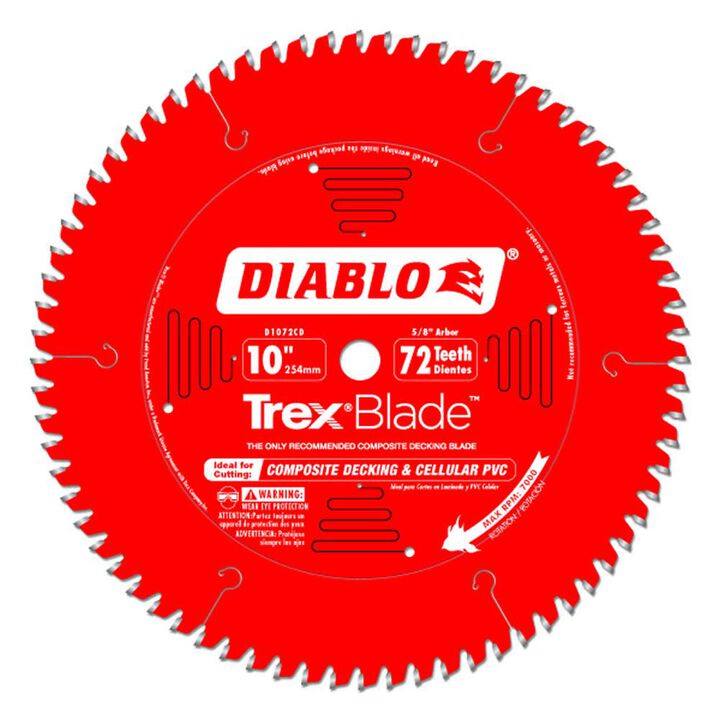Diablo Tools 10 inch x 72 Tooth MTCG Composite & Plastic Circular Saw TrexBlade with 5/8 inch Arbor, large image number 0