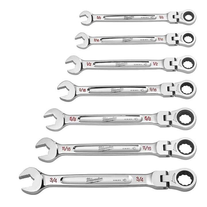 Milwaukee Combination Wrench Set SAE Flex Head Ratcheting 7pc, large image number 12