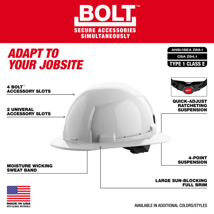 Milwaukee BOLT Orange Full Brim Hard Hat with 4pt Ratcheting Suspension Type 1 Class E & USB Cooling Fan Bundle, large image number 6