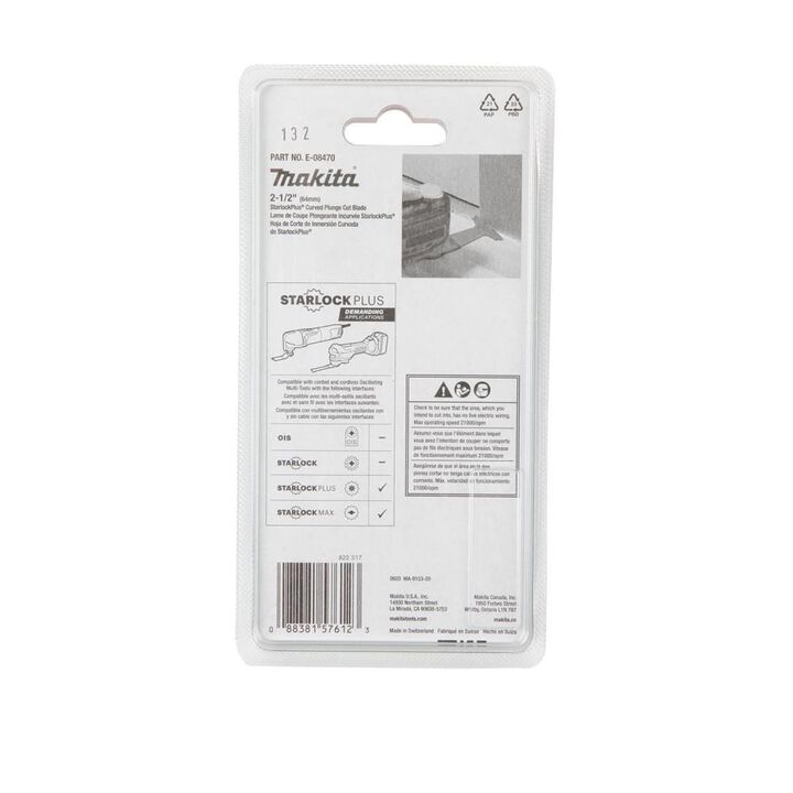 Makita StarlockPlus Oscillating Multi Tool 2 1/2in Bi Metal Curved Plunge Cut Blade, large image number 2