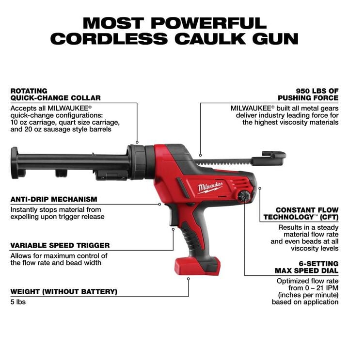 Milwaukee M18 Cordless 10 oz Caulk and Adhesive Gun (Bare Tool), large image number 2