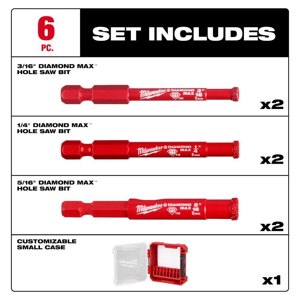 lovemay。 Milwaukee DIAMOND MAX Diamond Grit Hole Saw, 6 Piece 49-56