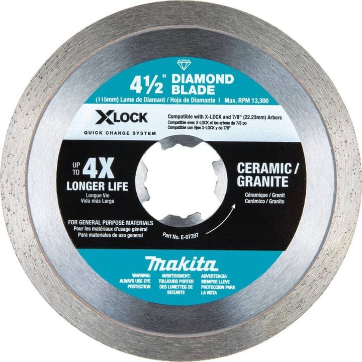 Makita XLOCK 4 1/2 Inch Continuous Rim Diamond Blade for Ceramic and Granite