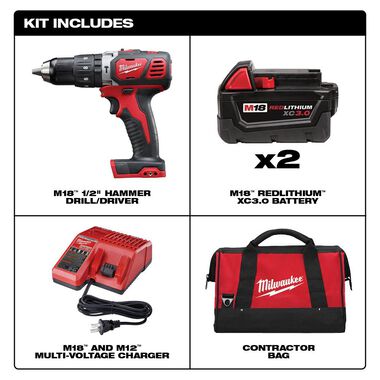 Milwaukee M18 Compact 1/2 in. Hammer Drill/Driver Kit with XC Batteries, large image number 1