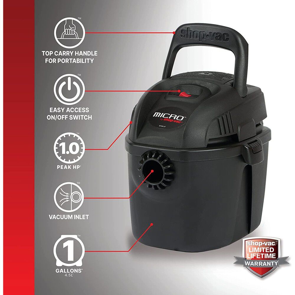 Shop Vac Micro Wet/Dry Vacuum 1 Gallon 1.0 Peak HP, large image number 3