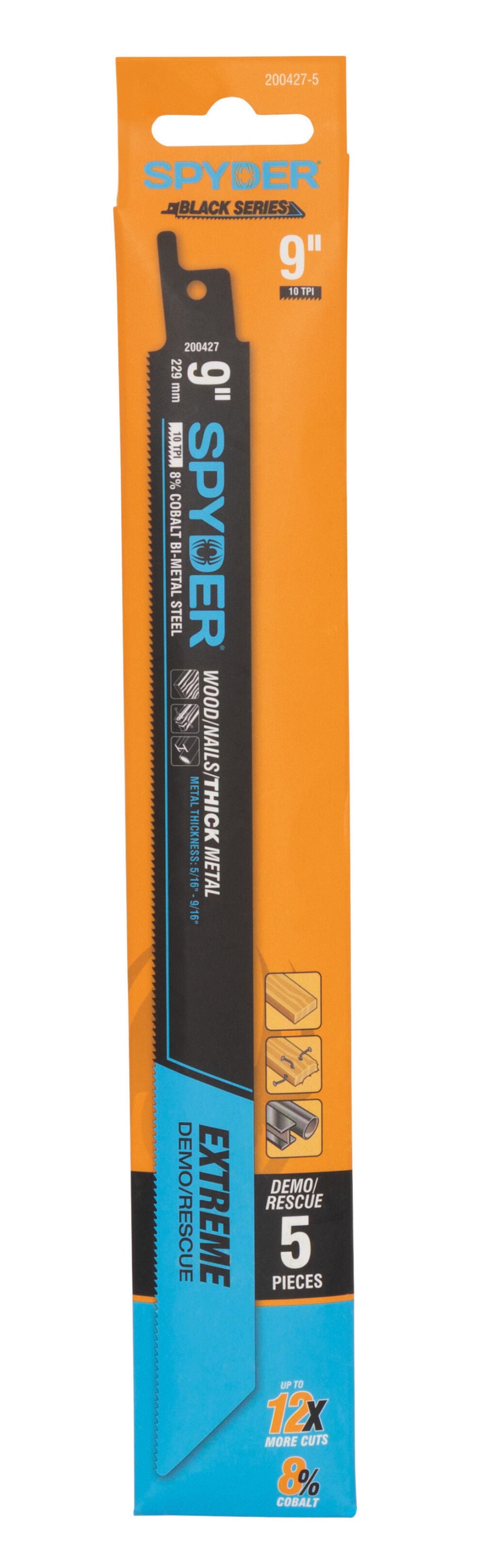 Spyder 9 Inch 10 TPI Bi-Metal Demolition Fire-Rescue Reciprocating Blade, 5 Pieces, large image number 4