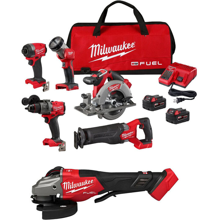 Milwaukee M18 FUEL 5-Tool Combo Kit, 4-1/2-6 Inch Braking Grinder Bundle