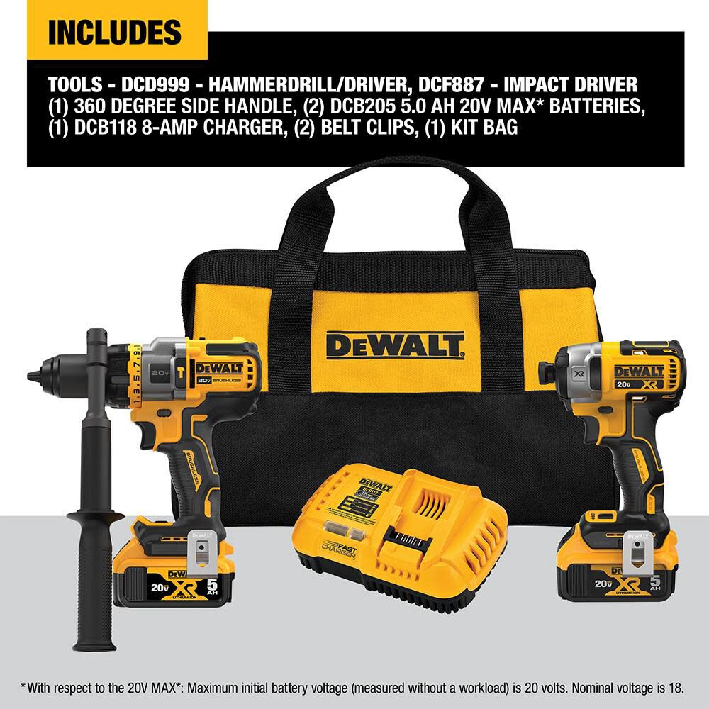 DEWALT 20V MAX 2 Tool Kit Including Hammer Drill/Driver with FLEXV ...