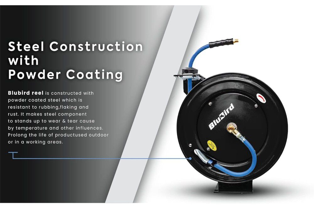 BluBird 3/8 Inch x 75 Ft Black Steel Retractable Air Hose Reel, large image number 7